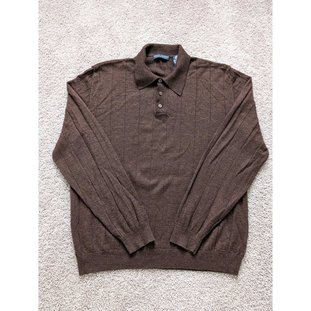 Grant Thomas Long Sleeve Polo Sweater Mens XL Italian Extra Fine Merino Wool
